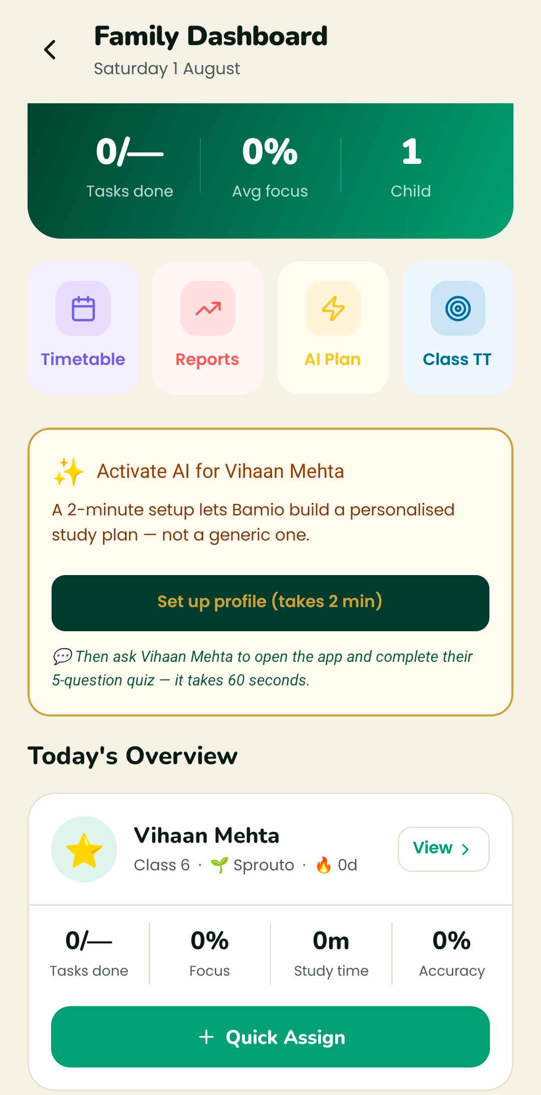 Bamio family dashboard for parents