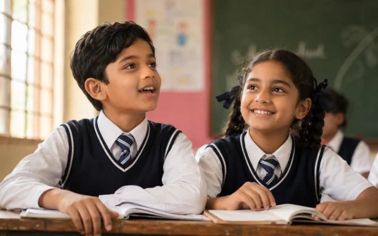 schoolgirl and schoolboy in uniform